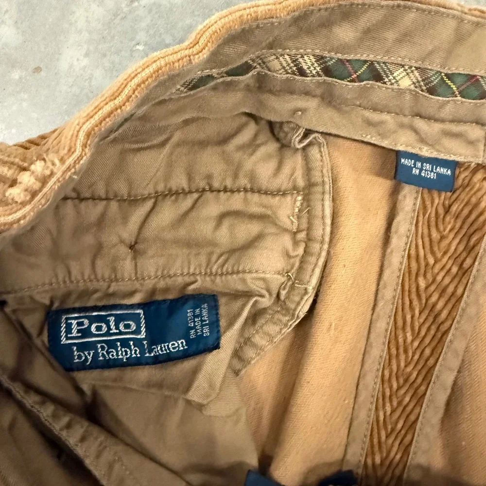 90s Mens Polo Ralph Lauren Wide Wale Corduroy Trousers Tan Brown 32x29